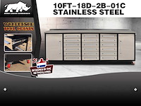 Rhino-cross-workbench 10ft-18d-2b-01c rvs werkbank 18 lades 2 deuren - afbeelding 1 van  1