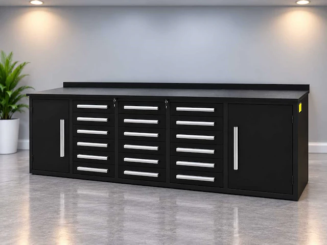 Rhino-cross-workbench 10ft-18d-2b-01c zwart werkbank 18 lades 2 deuren - afbeelding 1 van  2