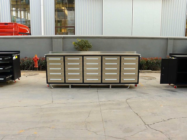 Rhino-cross-workbench 10ft-25d-01c rvs werkbank 25 lades - afbeelding 1 van  8