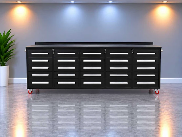 Rhino-cross-workbench 10ft-25d-01c zwart werkbank 25 lades - afbeelding 1 van  13
