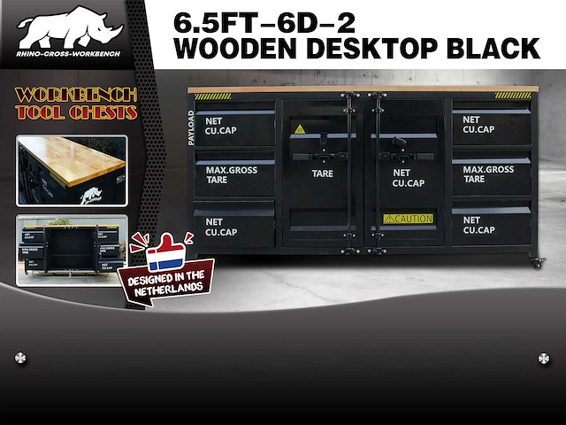 Rhino-cross-workbench 6.5ft-6d-2 wooden top werkbank 6 lade 2 deuren - afbeelding 1 van  1
