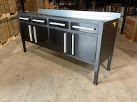 Rhino-cross-workbench 7ft zwart met stalen blad lastafel 4 lades 4 deuren - afbeelding 4 van  11