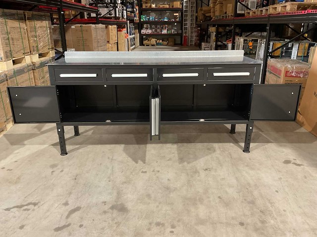 Rhino-cross-workbench 7ft zwart met stalen blad lastafel 4 lades 4 deuren - afbeelding 2 van  10