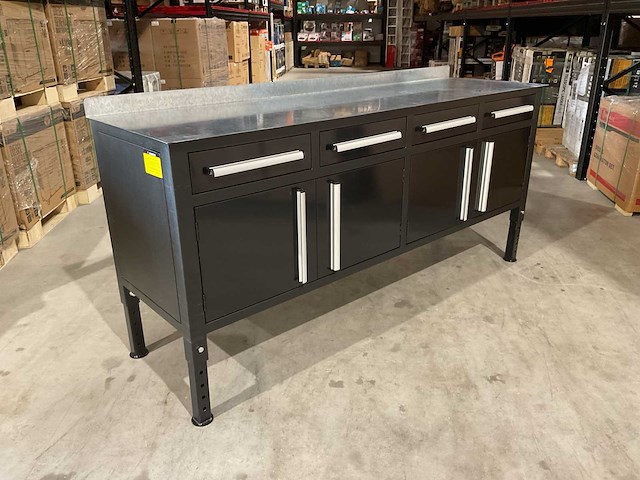 Rhino-cross-workbench 7ft zwart met stalen blad lastafel 4 lades 4 deuren - afbeelding 1 van  10