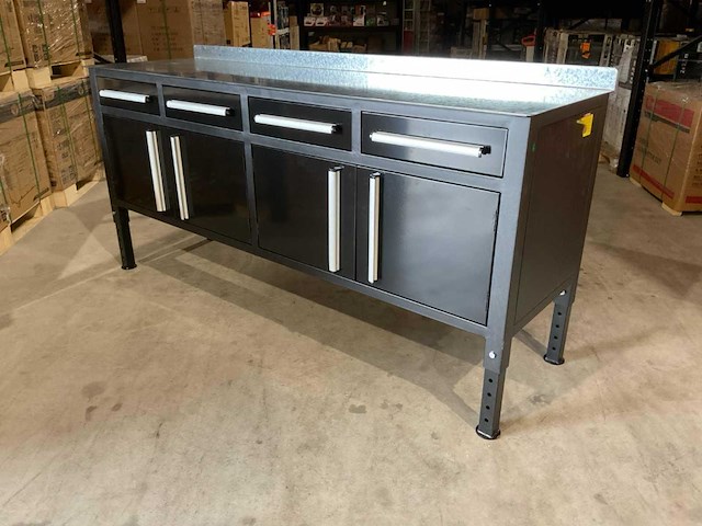 Rhino-cross-workbench 7ft zwart met stalen blad lastafel 4 lades 4 deuren - afbeelding 4 van  10