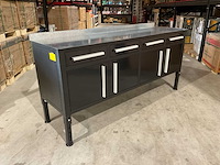 Rhino-cross-workbench 7ft zwart met stalen blad lastafel 4 lades 4 deuren - afbeelding 1 van  5