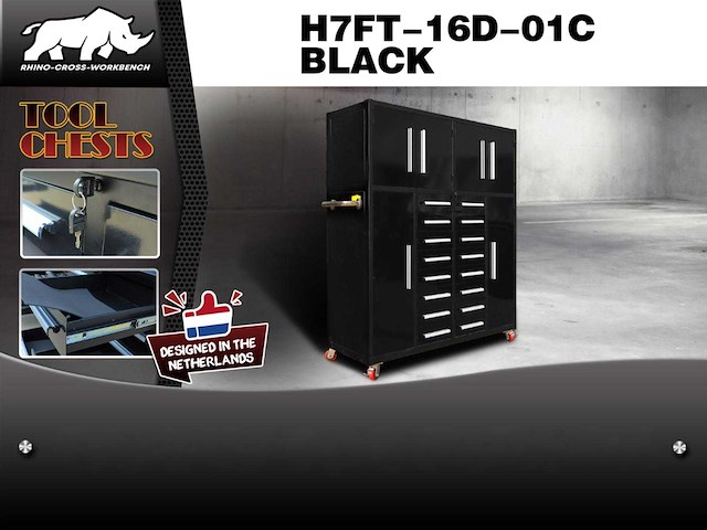 Rhino-cross-workbench h7ft-16d-01c zwart - werkbank 16 lade 6 deuren - afbeelding 1 van  1
