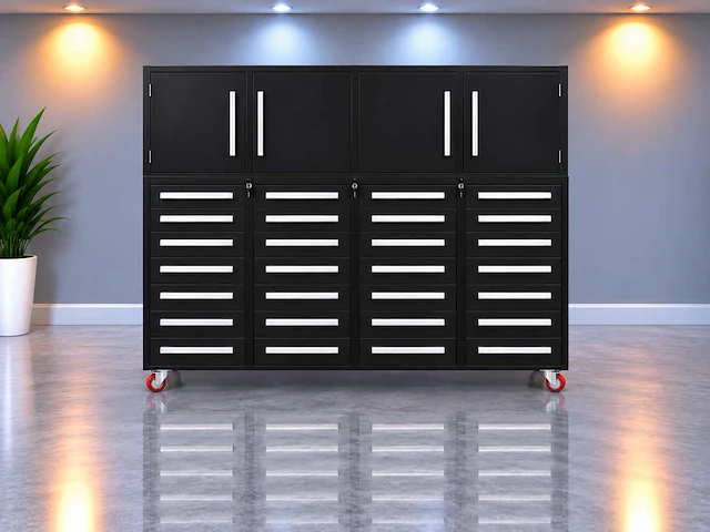 Rhino-cross-workbench h7ft-28d-4-01c zwart werkbank 28 lades 4 deuren - afbeelding 1 van  5