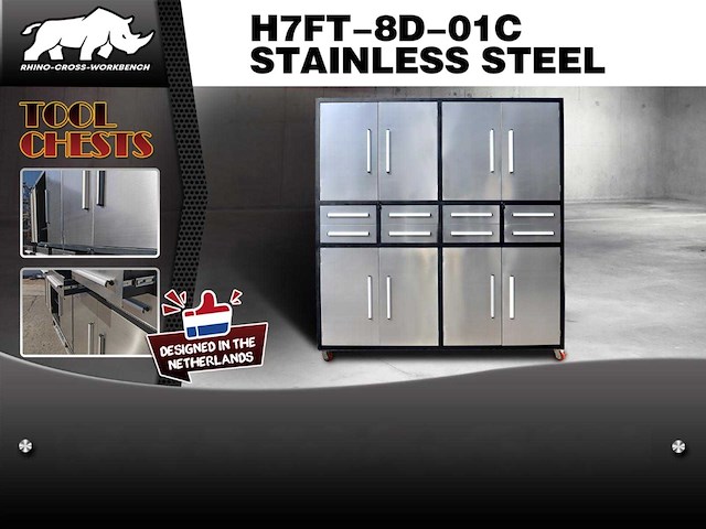 Rhino-cross-workbench h7ft-8d-01c rvs werkbank 8 lades 8 deuren - afbeelding 1 van  1