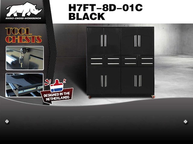 Rhino-cross-workbench h7ft-8d-01c zwart werkbank 8 lades 8 deuren - afbeelding 1 van  1