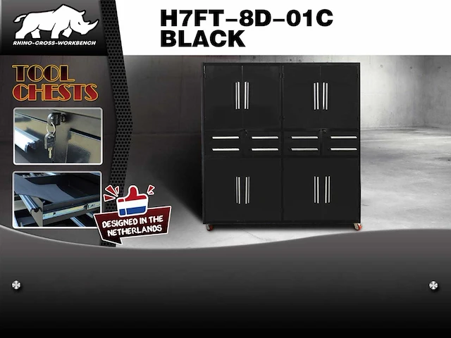 Rhino-cross-workbench h7ft-8d-01c zwart werkbank 8 lades 8 deuren - afbeelding 2 van  2
