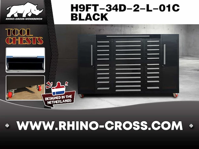 Rhino-cross-workbench h9ft-34d-2-l-01c zwart werkbank 34 lades 2 deuren - afbeelding 2 van  2