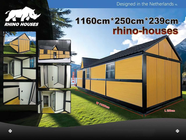 Rhino-houses 1160x250x239 cm 29 m2 mobiele woonunit / tiny house - afbeelding 2 van  15
