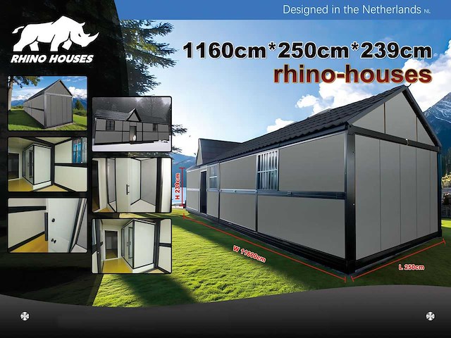 Rhino-houses 1160x250x239 cm 29 m2 mobiele woonunit / tiny house - afbeelding 1 van  31