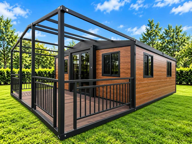 Rhino houses 20ft balcony donker houttiny house - afbeelding 1 van  22