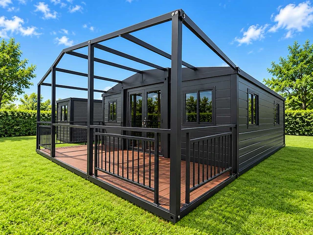 Rhino houses 20ft balcony zwart tiny house - afbeelding 1 van  3