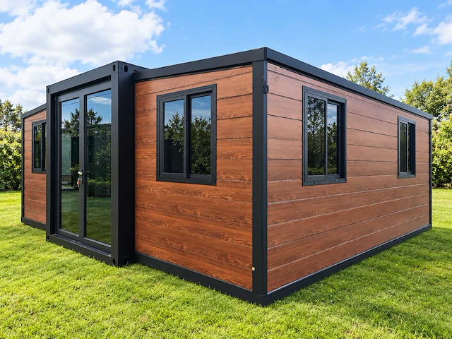 Rhino houses 20ft metal caved wall panel , full welding roof hout tiny house - afbeelding 1 van  8