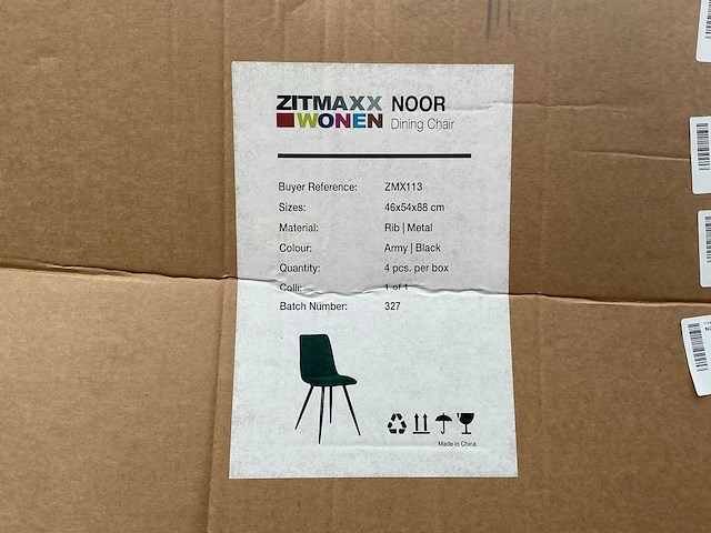 Ribcord army - noor - eetkamerstoel (4x) - afbeelding 2 van  3