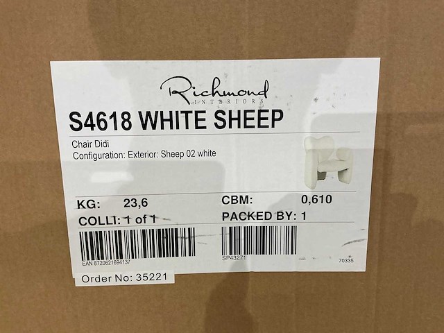 Richmond interiors didi sheep white lounge stoel - afbeelding 4 van  4