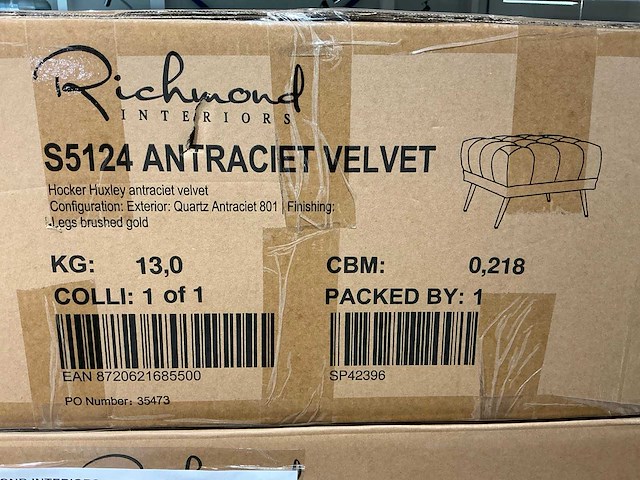 Richmond interiors huxley antraciet velvet poef - afbeelding 3 van  4