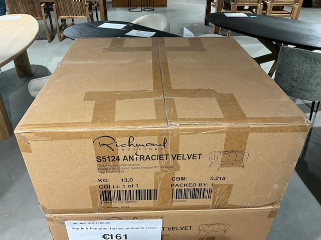 Richmond interiors huxley antraciet velvet poef - afbeelding 4 van  4