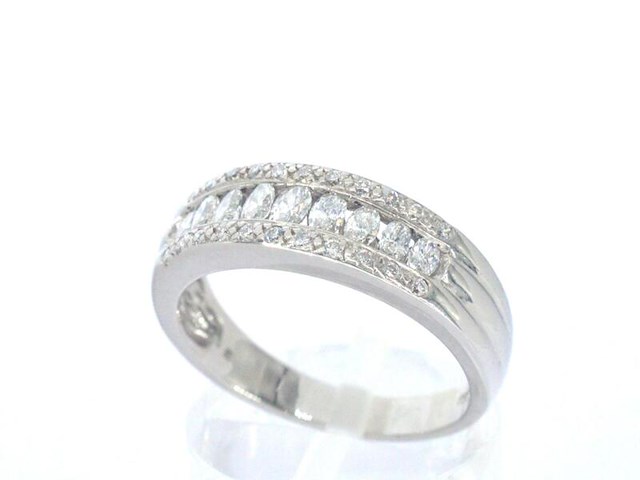 Rij ring met 1.00 carat aan marquise en briljant geslepen natuurlijke diamanten - afbeelding 3 van  9