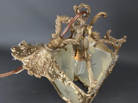 Rijk gelardeerde messing hallamp met geëtst glas - afbeelding 4 van  5