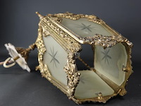 Rijk gelardeerde messing hallamp met geëtst glas - afbeelding 5 van  5