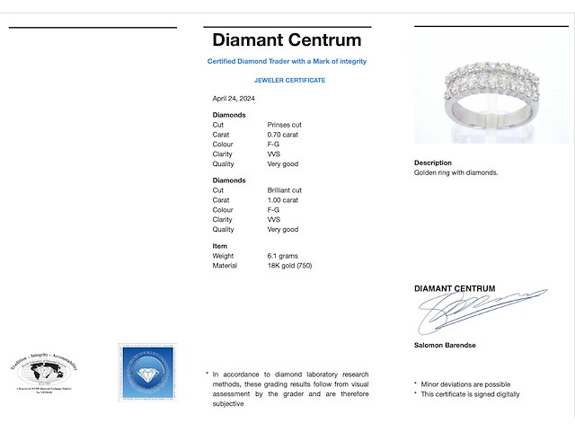 Rijring met prinses en briljant diamanten hoge kwaliteit - afbeelding 3 van  9