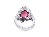 Ring met donkerroze toermalijn blauwe topazen en diamanten - afbeelding 5 van  5