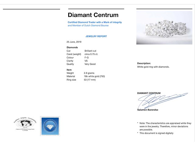 Ring met drie chatons van diamanten 0.75 carat - afbeelding 3 van  5