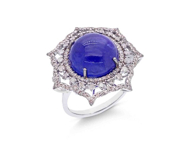 Ring met grote tanzaniet en diamanten - afbeelding 1 van  5
