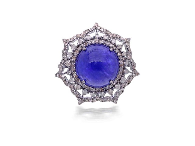 Ring met grote tanzaniet en diamanten - afbeelding 4 van  5