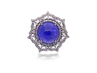 Ring met grote tanzaniet en diamanten - afbeelding 4 van  5