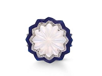 Ring met kristal en natuurlijk diamanten omringt door een blauwe rand - afbeelding 3 van  6