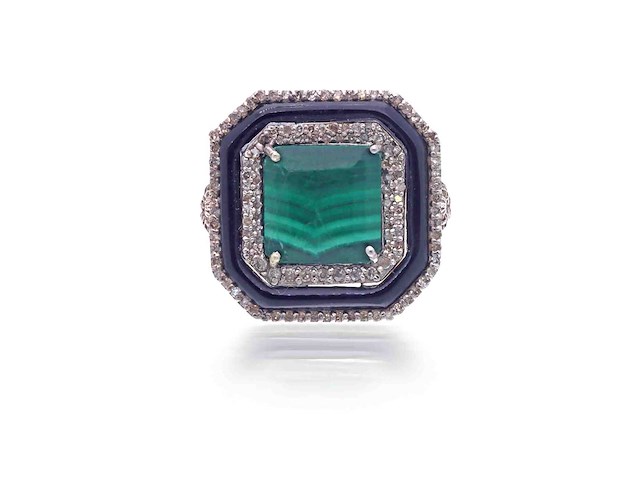 Ring met malachiet en diamanten met onyx - afbeelding 4 van  5