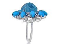 Ring met natuurlijke diamanten, aquamarijn en turquoise - afbeelding 3 van  6