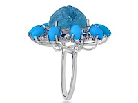 Ring met natuurlijke diamanten, aquamarijn en turquoise - afbeelding 3 van  4
