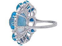 Ring met natuurlijke diamanten, aquamarijn en turquoise - afbeelding 4 van  4