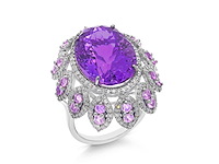Ring met ovale amethist diamanten en roze toermalijn - afbeelding 1 van  5
