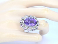 Ring met ovale amethist diamanten en roze toermalijn - afbeelding 2 van  5