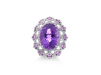 Ring met ovale amethist diamanten en roze toermalijn - afbeelding 4 van  5