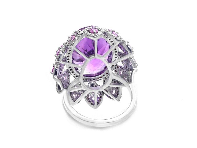 Ring met ovale amethist diamanten en roze toermalijn - afbeelding 5 van  5