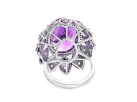 Ring met ovale amethist diamanten en roze toermalijn - afbeelding 5 van  5