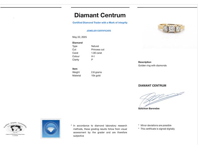 Ring met princess geslepen diamanten 1.00 carat totaal - afbeelding 3 van  9