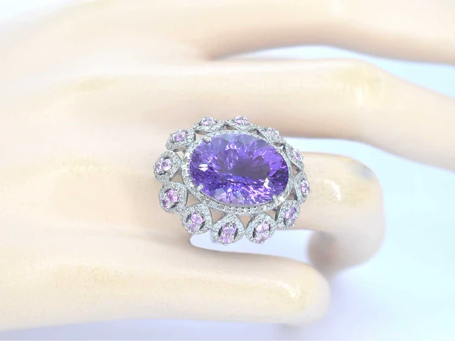 Ring ovaal amethist diamant toermalijn - afbeelding 2 van  5