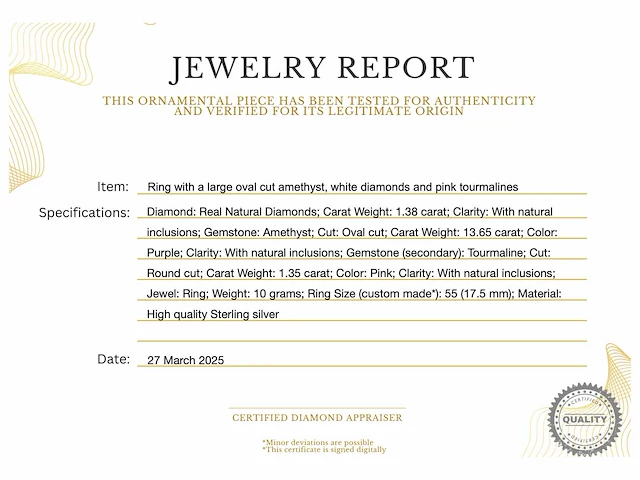 Ring ovaal amethist diamant toermalijn - afbeelding 3 van  5