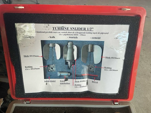 Rioned rioolreinigingsset met 1/2" turbinesnijder ø100–150 mm en elektronische leidingdetector, 2 koffers - afbeelding 3 van  15