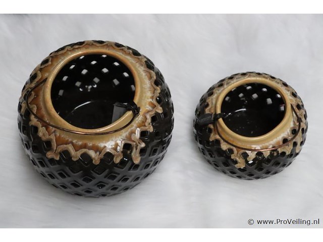 Riverdale hurricane brown waxinelichthouders - set van 2 stuks - afbeelding 1 van  8