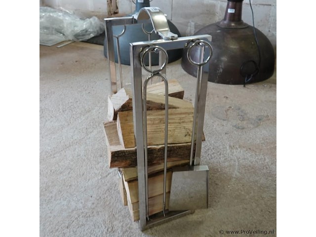 Rivièra maison moderne roestvrij stalen houtblokkenstandaard met openhaardgereedschap - afbeelding 2 van  5